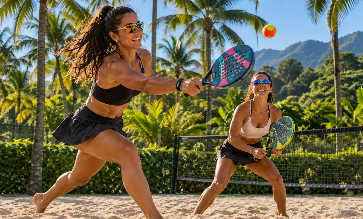 Dupla jogando beach tennis